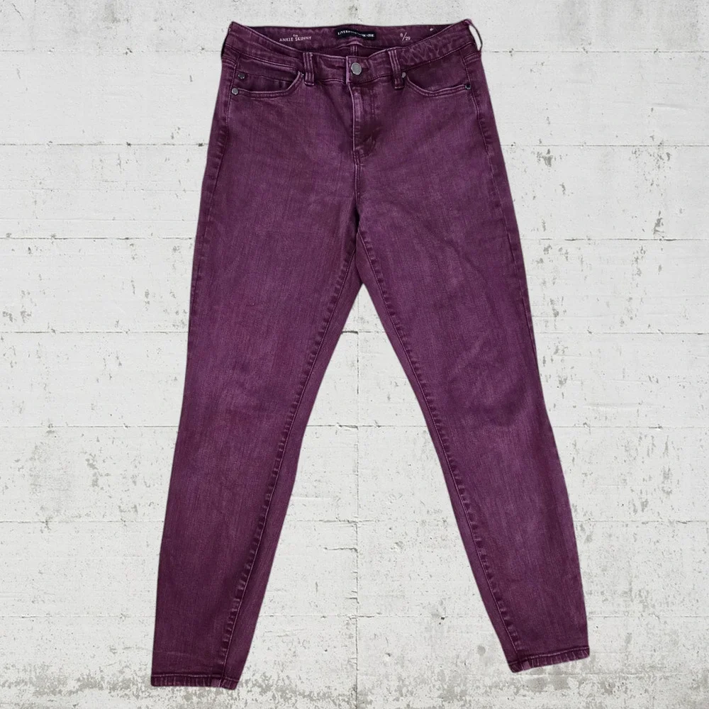 Liverpool Nic and Zoe Black Cherry Red Mid Rise Crop Ankle Skinny Jeans Size 8